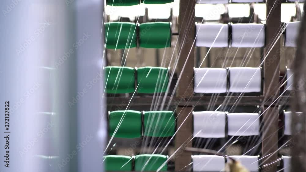 Poster textile factory - spinning multiple cotton threads on spools