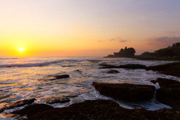 Sunset view at Tanah Lot Temple , Bali , Indonesia