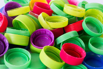 colorful plastic bottles caps. recycle To conserve the environment concept