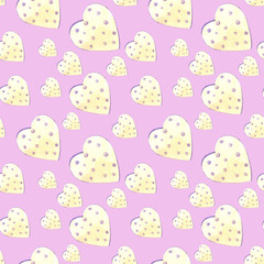 Hand drawn seamless pattern watercolor hearts isolated on pink background.Element for wedding,packaging, wallpaper, textile,card
