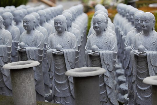 Statues of Ksitigarbha bodhisattva (Jizo) at Hasedera Temple, Hase-dera, Kamakura, Japan