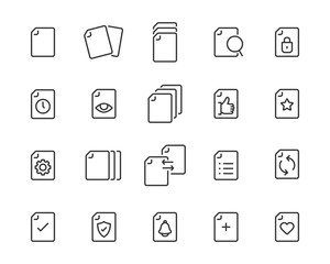 set of document line icons, check, data, file, paper, view