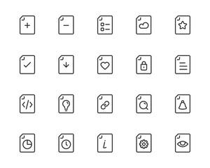 set of document line icons, check, data, file, paper, view