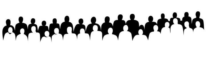 Group of people silhouettes vector banner design. Female and male black figures clipart.