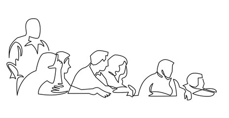 Continuous Line Drawing of Vector illustration character of audience in the conference hall