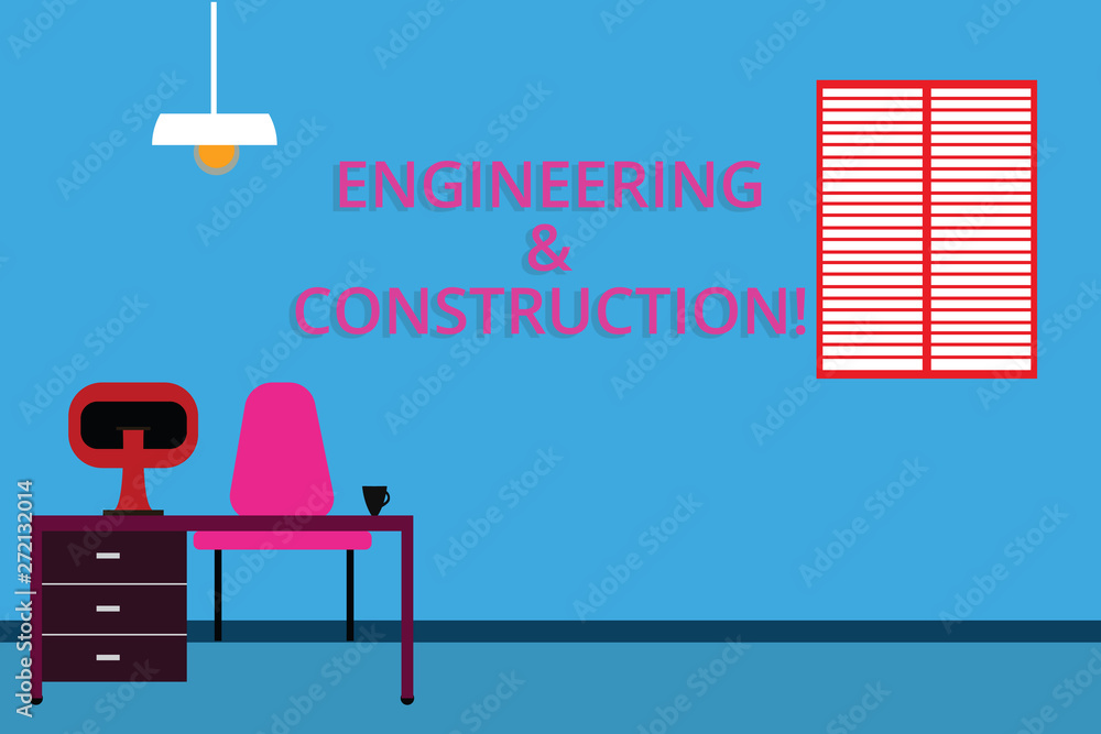 Poster handwriting text engineering and construction. concept meaning applying technical knowledge to infra