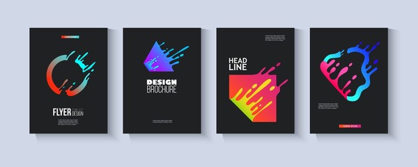 Fototapeta premium Set of brochure, flyer and poster with splash, different liquid flat shape.