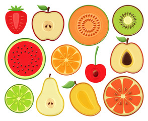 Fruit slice drawings. Colorful and iconic