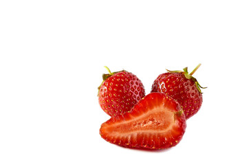 Single strawberry closeup on a white background