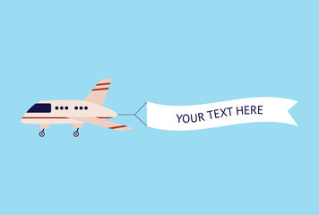 Airplane flying with text template banner
