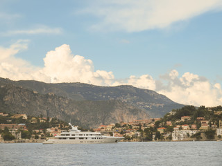Fototapeta na wymiar Luxury yacht near Villefranche-sur-Mer, Cote d'Azur, French Riviera