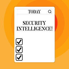Text sign showing Security Intelligence. Business photo showcasing protecting an organization from threats and risks Search Bar with Magnifying Glass Icon photo on Blank Vertical White Screen