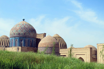 Samarkand ancient necropolis of mausoleums Shah-i-Zinda on the slope Afrosiob. World-famous...
