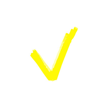 Chek mark of to do list with a yellow marker or highlighter, brush or pen.