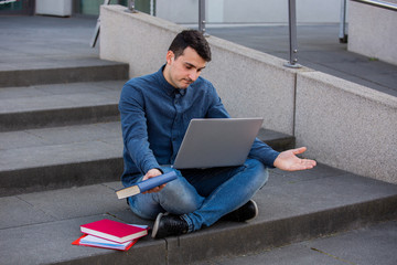preplexed student preparing for exam