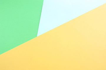 Abstract geometric paper background green yellow trend colors. Minimal fashion mock up concept. Flat lay, Top view. Copy space