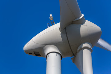 Detailed close up view of a wind turbine