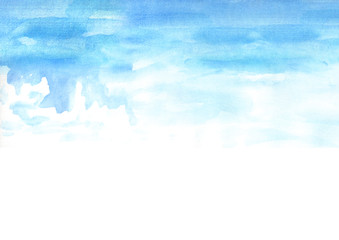 Blue sky. Watercolor hand drawn illustration isolated on white background