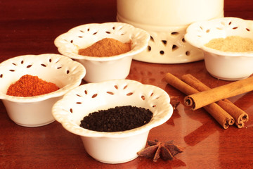black cumin saffron turmeric cinnamon stick and other spice