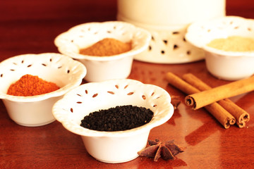 black cumin saffron turmeric cinnamon stick and other spice