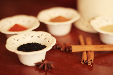 black cumin saffron turmeric cinnamon stick and other spice