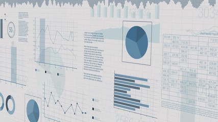 sheets with numbers and financial charts scrolling on screen, concept of business and finance, seamless loop (3d render) - Powered by Adobe