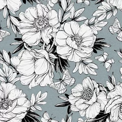 Wall murals Grey seamless floral pattern with flowers