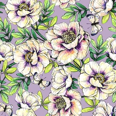 Gordijnen Bloemendesign Seamless floral pattern with peonies.  © Anna