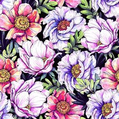 Floral seamless pattern. Hand drawing with watercolor and graphics.