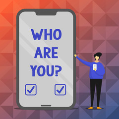 Text sign showing Who Are You question. Conceptual photo Identify yourself demonstratingal characteristics