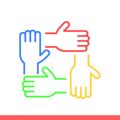 Four hand vector icon, together symbol. Simple, flat design isolated on white background for web or mobile app