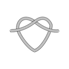 The form and shape of the heart out of the loop and rope knot, rope or cable, isolated vector illustration.