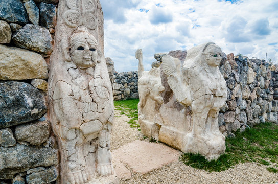 Bogazkale, Turkey - May 4, 2017. Ruins and art in Hattusa empire, Asia
