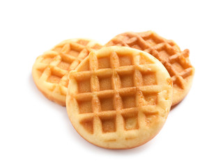 Delicious waffles for breakfast on white background