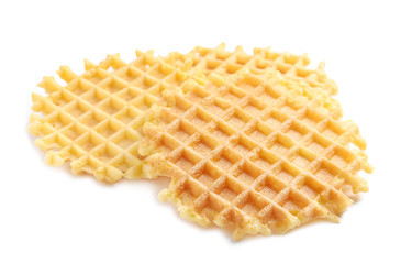 Delicious waffles for breakfast on white background