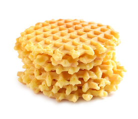 Delicious waffles for breakfast on white background