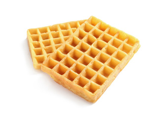 Delicious waffles for breakfast on white background