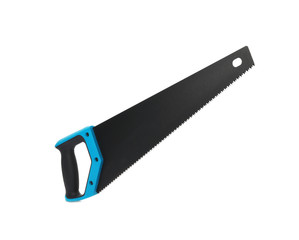 New hand saw on white background. Professional construction tool