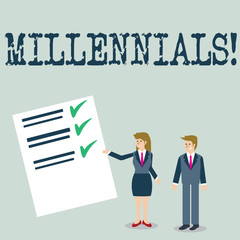 Text sign showing Millennials. Conceptual photo Generation Y Born from 1980s to 2000s