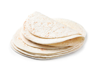 Corn tortillas on white background. Unleavened bread