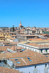 Fototapeta premium Vertical picture capturing from above the historical center of Catania, Sicily, Italy. The dominant of the beautiful city is famous Roman Catholic Cathedral of Saint Agatha