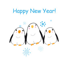 Christmas bright vector card with funny penguins