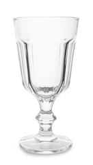 Empty clear glass for alcohol drink on white background
