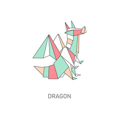 Fototapeta premium Icon of an dragon made of paper in flat origami style.