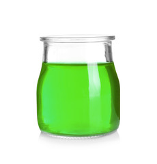 Jar with tasty jelly on white background