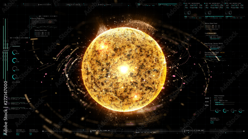 Poster futuristic graphic user interface head up display screen with digital holographic nuclear fusion ene