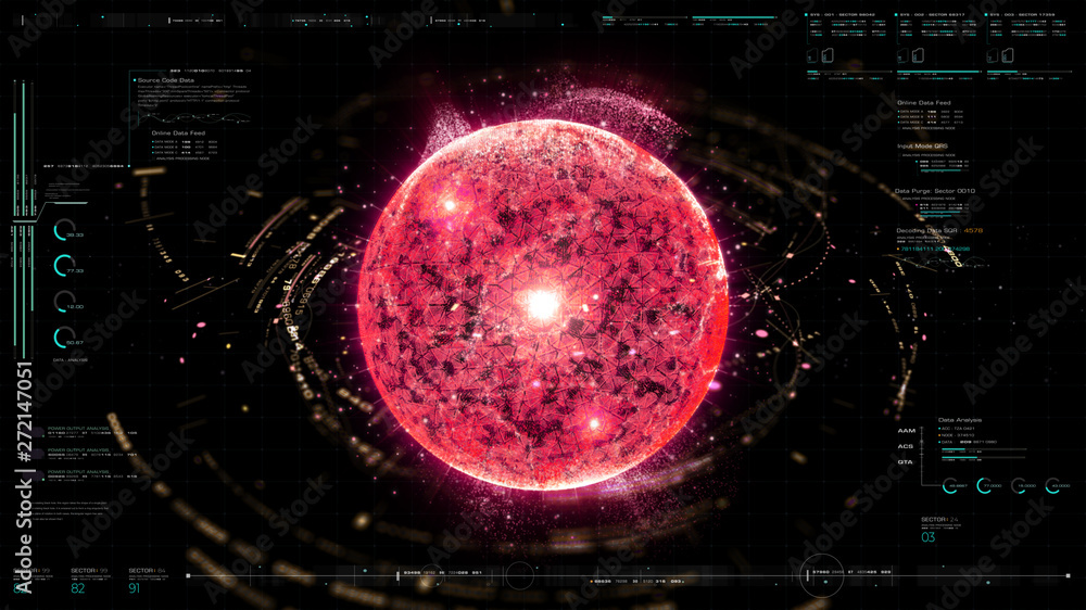 Poster Futuristic graphic user interface head up display screen with digital holographic Nuclear Fusion energy simulator 3D illustration for digital background