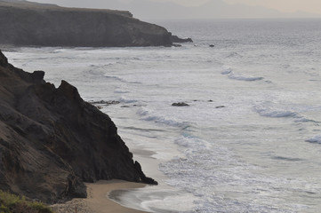Striking view of a rocky Atlantic Ocean Coast near La Pared Beach. Fuerteventura Canary Islands, Spain
