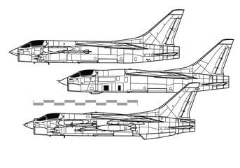 Chance Vought F-8 CRUSADER. Outline vector drawing