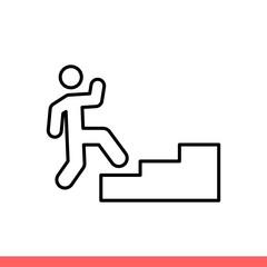 Stairs run vector icon, up symbol. Simple, flat design isolated on white background for web or mobile app
